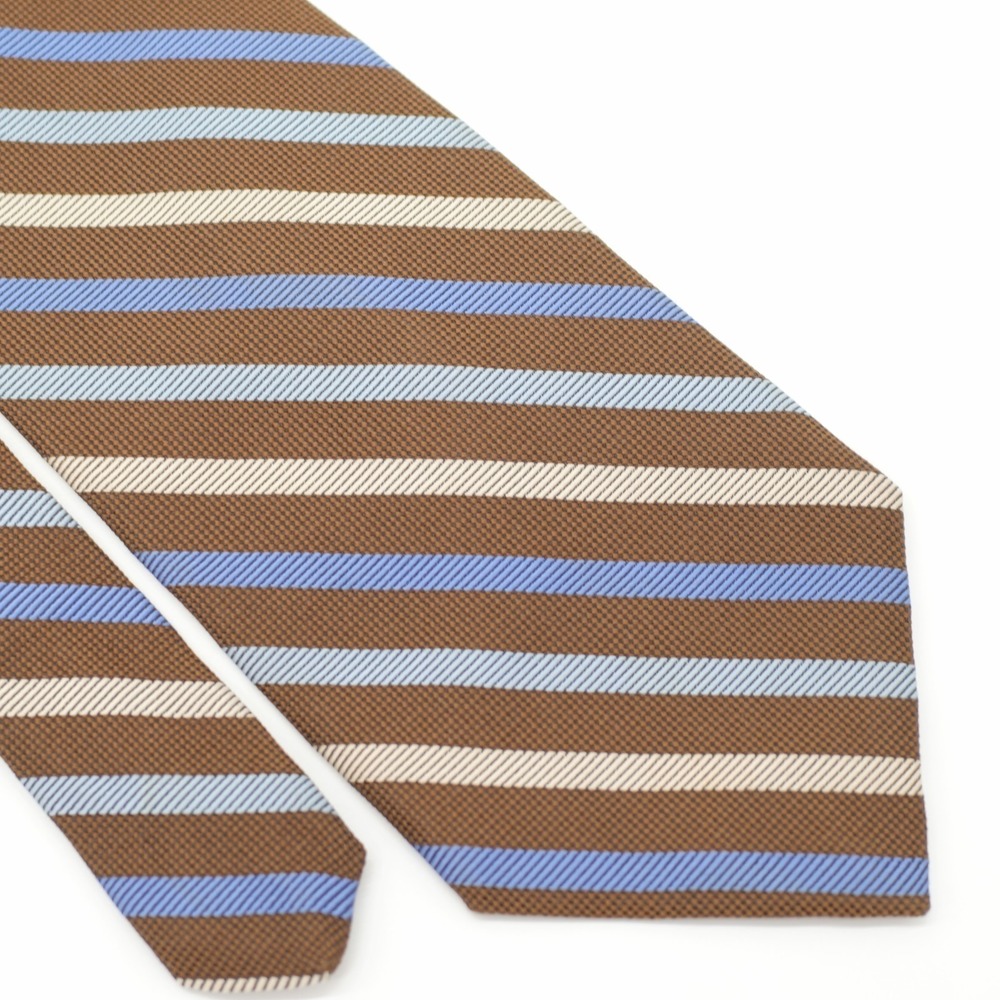 Brooks Brothers Makers Woven Brown Tan Blue Striped Wide Silk Tie